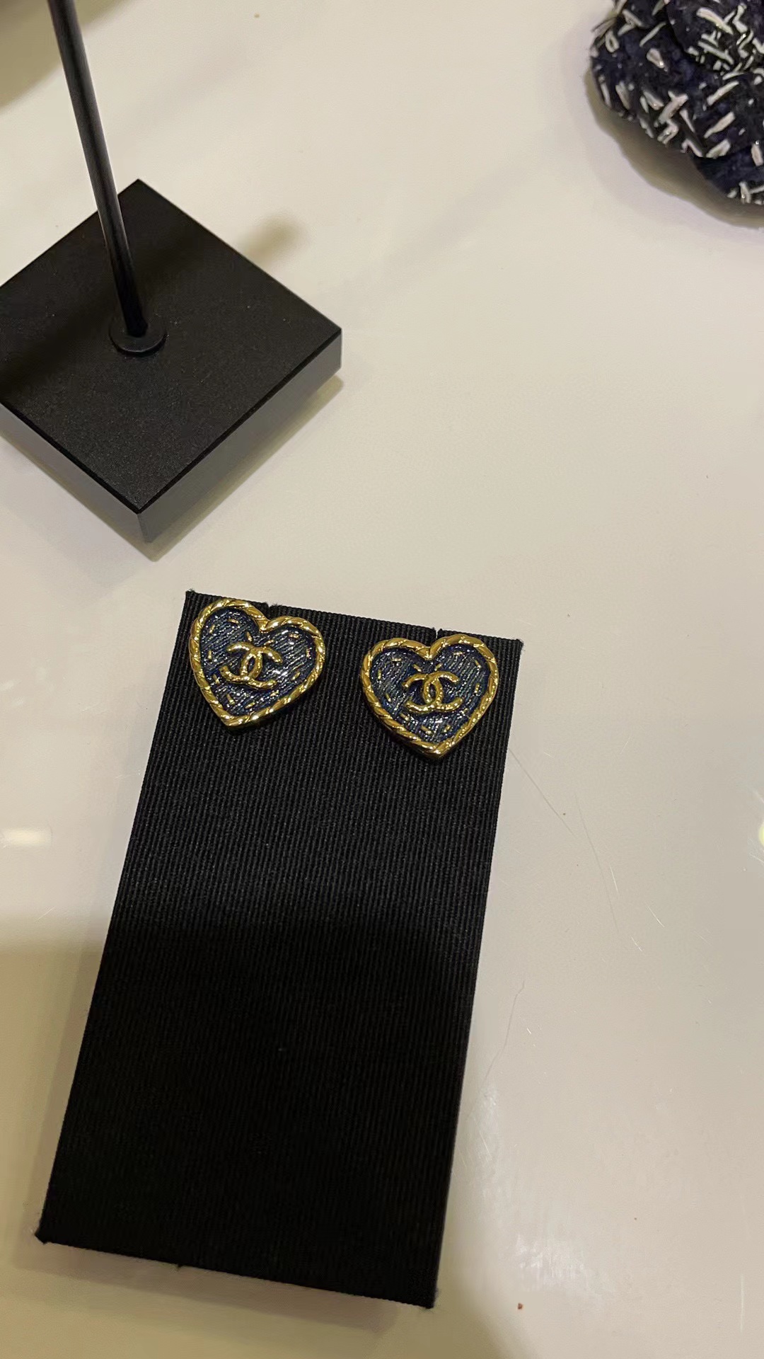 CHANE1 ブルー ダブル C ハート スタッド ピアス【 50％割引+送料無料】