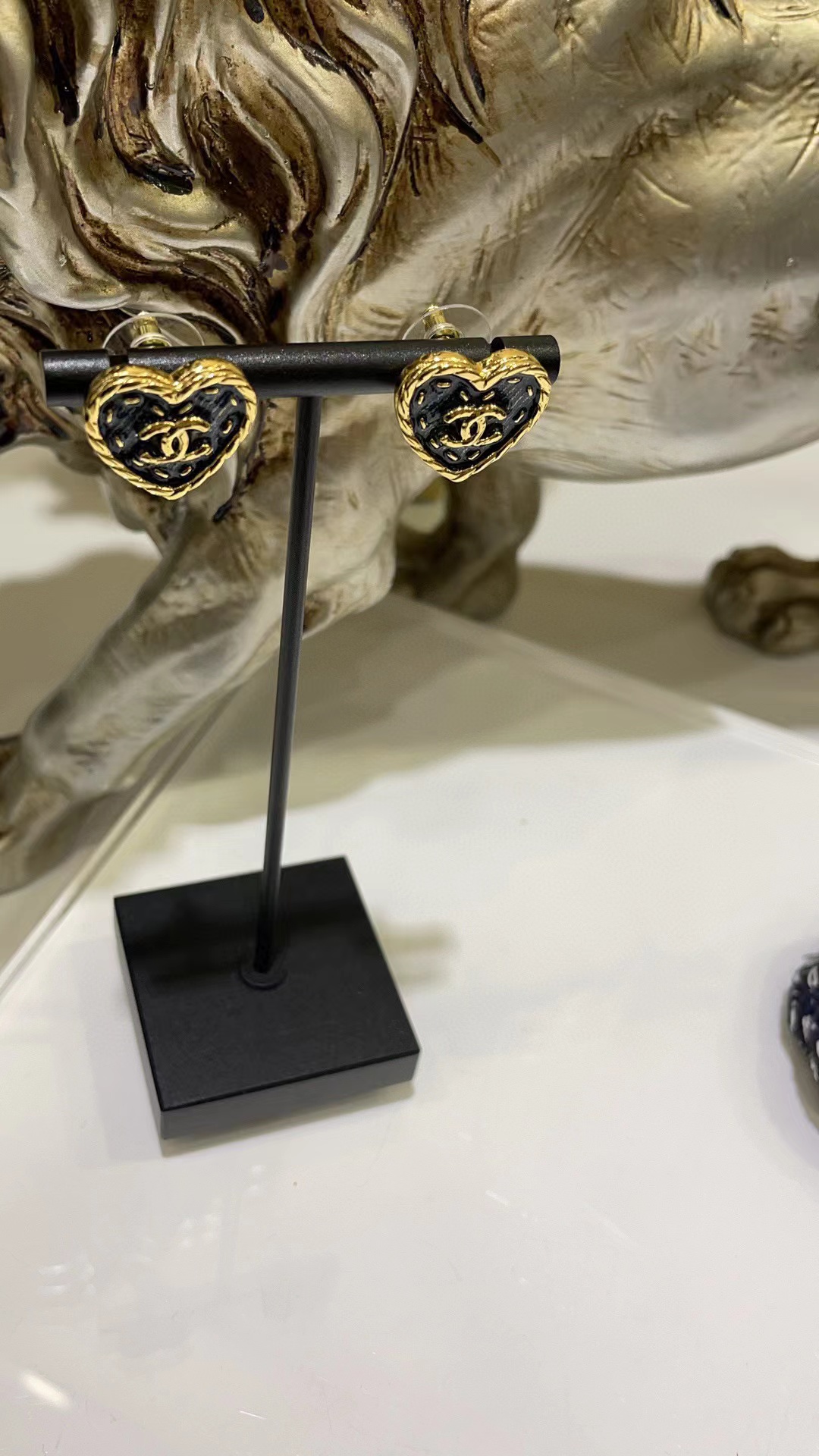 CHANE1 ブルー ダブル C ハート スタッド ピアス【 50％割引+送料無料】