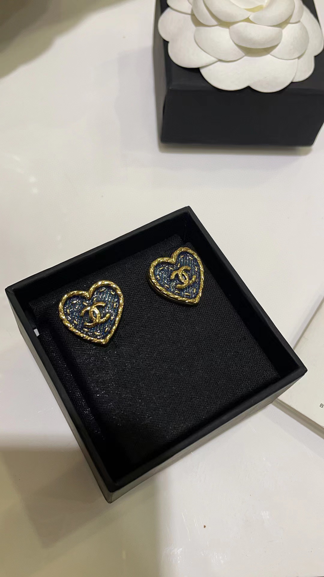 CHANE1 ブルー ダブル C ハート スタッド ピアス【 50％割引+送料無料】
