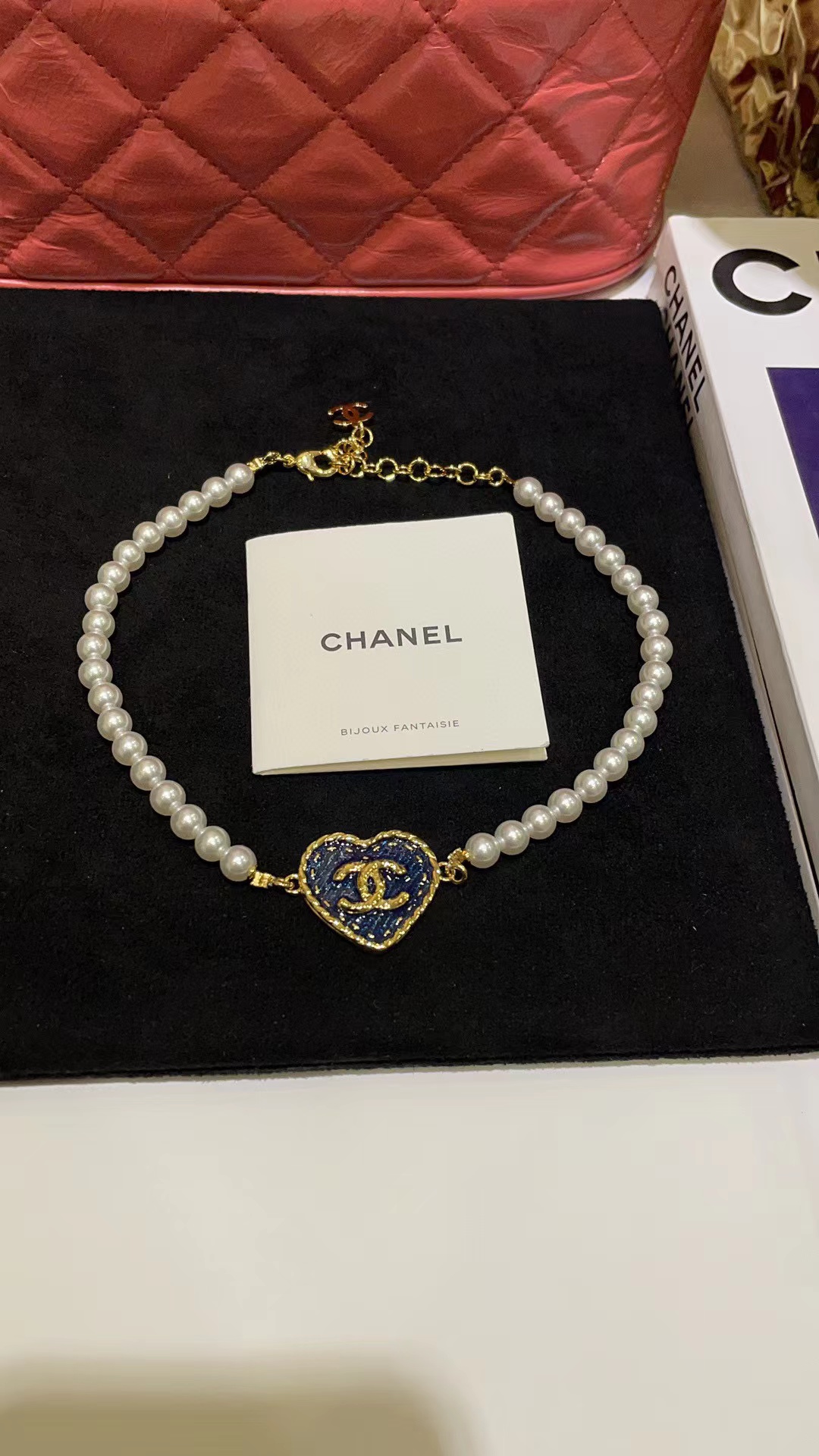 CHANE1 ブルー ダブル C ハート パール ネックレス【 50％割引+送料無料】