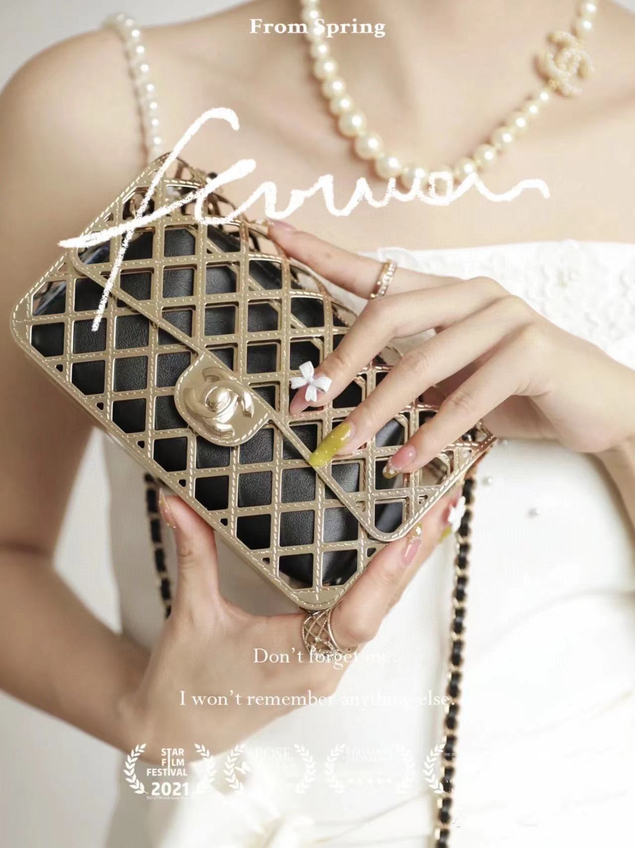 CHANE1 ダブルC 中空チェーン ショルダーバッグ【 50％割引+送料無料】