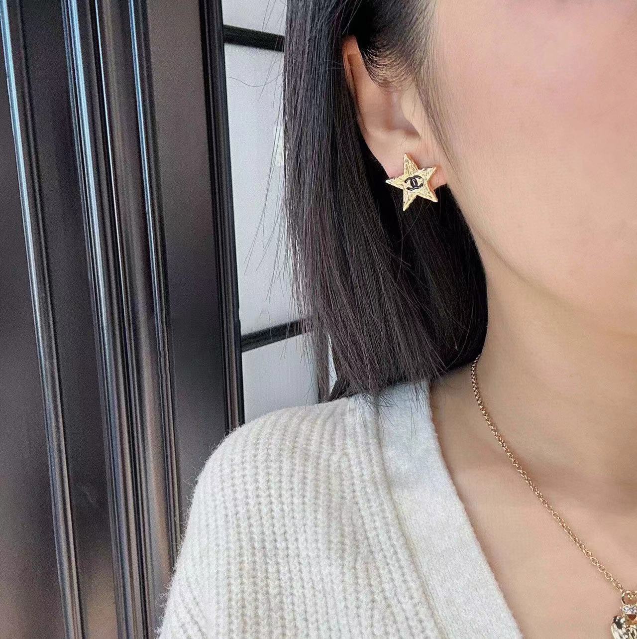 CHANE1 五芒星 ダブルC イヤリング【 50％割引+送料無料】