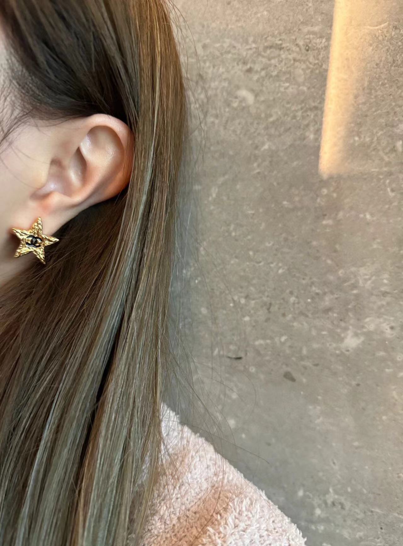 CHANE1 五芒星 ダブルC イヤリング【 50％割引+送料無料】