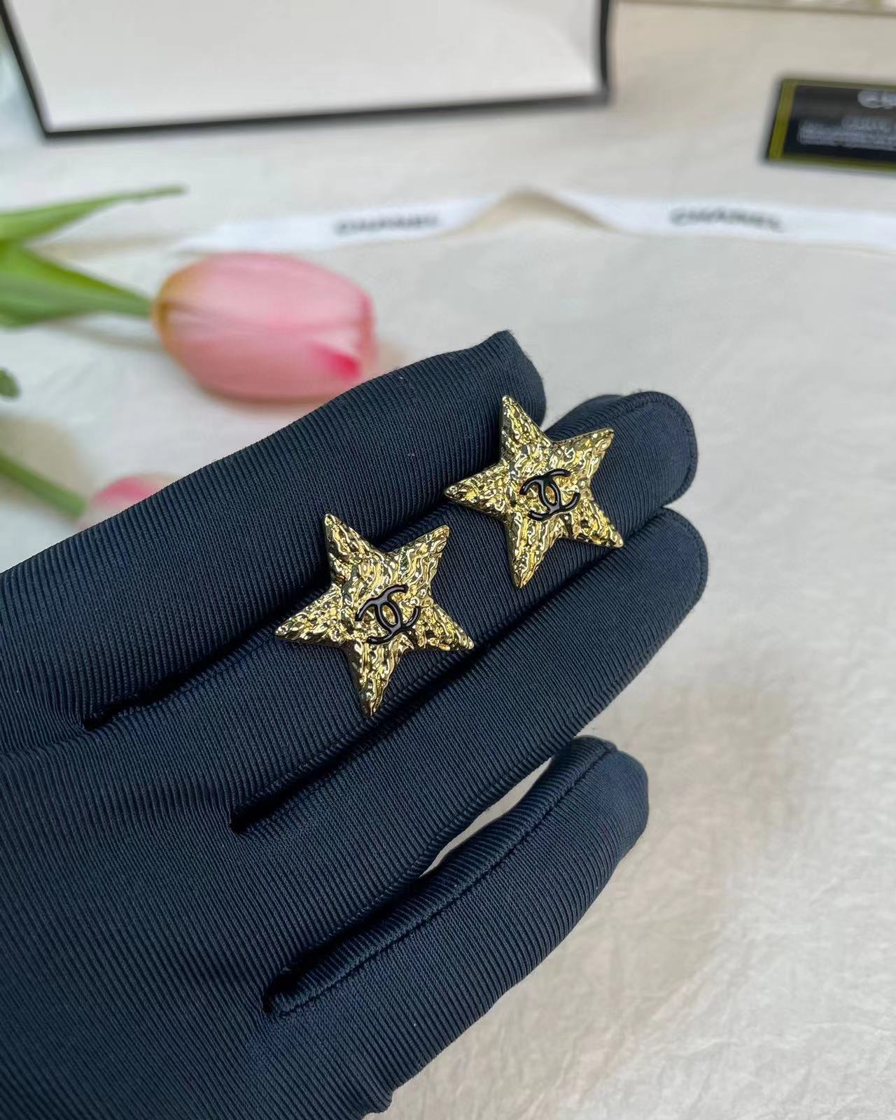 CHANE1 五芒星 ダブルC イヤリング【 50％割引+送料無料】