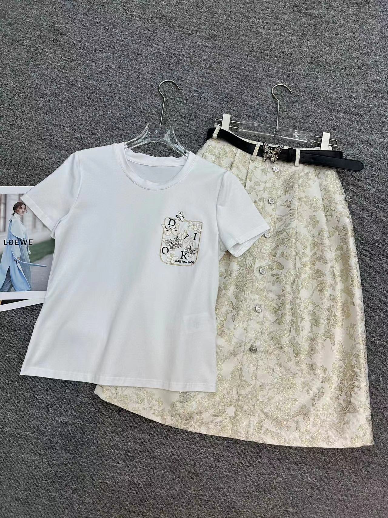 DI0R刺繍Tシャツ+スカート2点セット【 50％割引+送料無料】