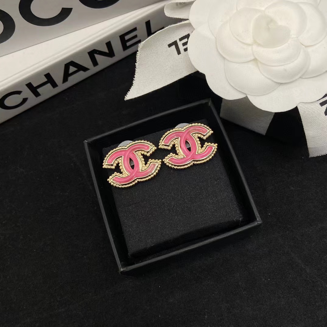 CHANE1 ピンク ダブル C スタッド ピアス【50％割引+送料無料】