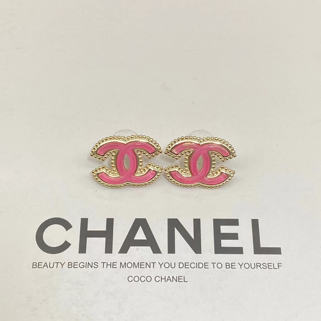 CHANE1 ピンク ダブル C スタッド ピアス【50％割引+送料無料】