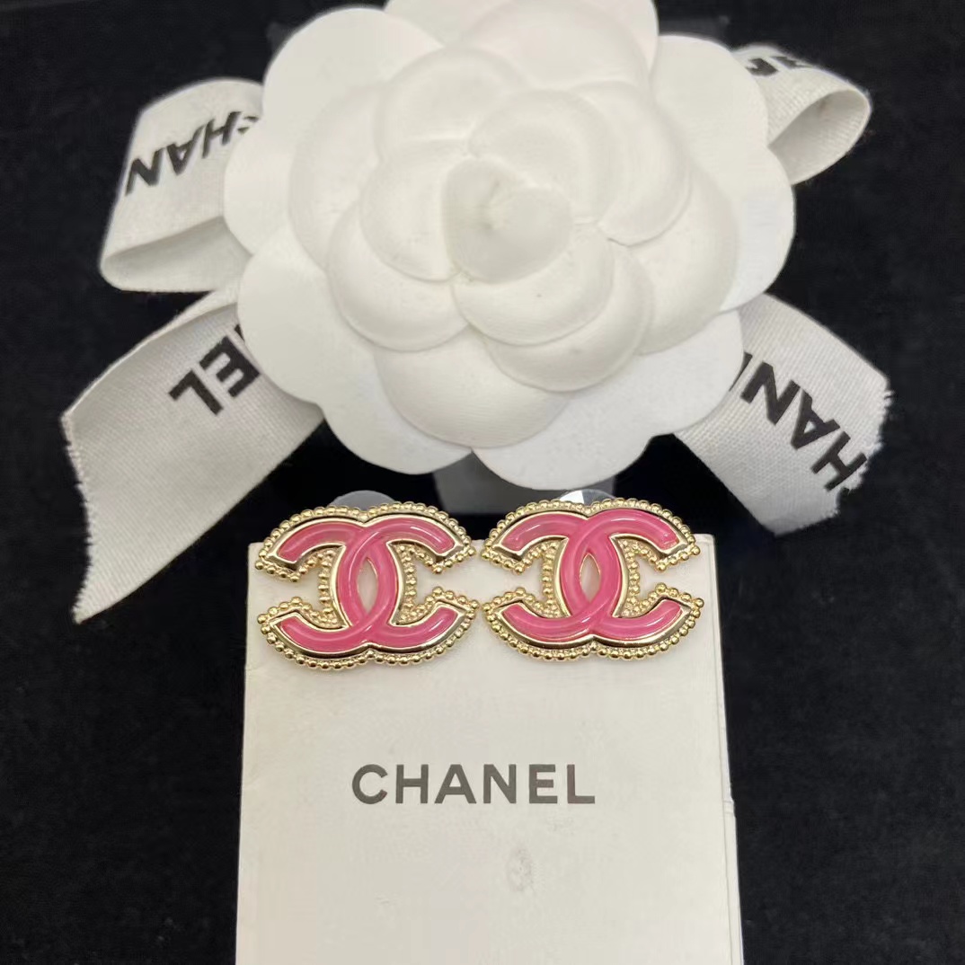 CHANE1 ピンク ダブル C スタッド ピアス【50％割引+送料無料】