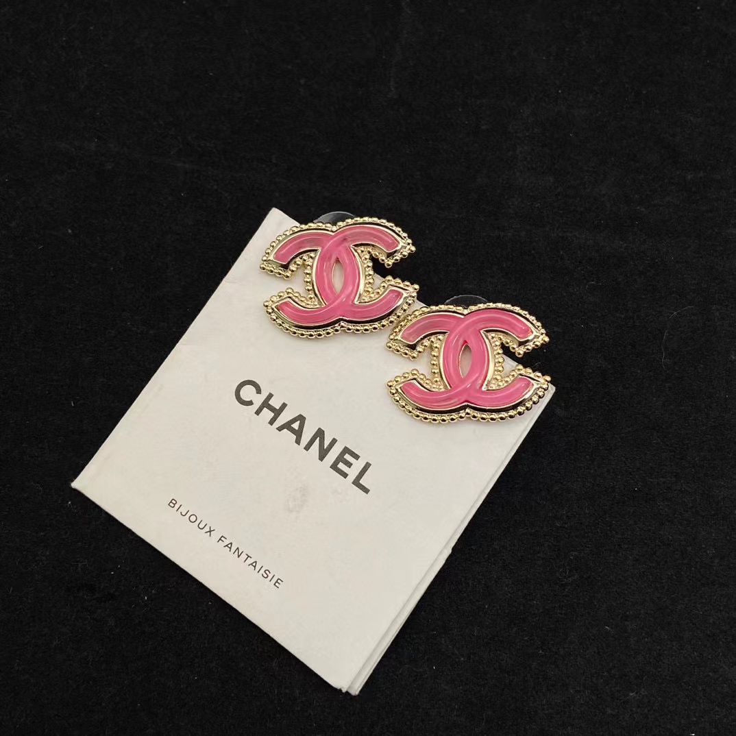 CHANE1 ピンク ダブル C スタッド ピアス【50％割引+送料無料】