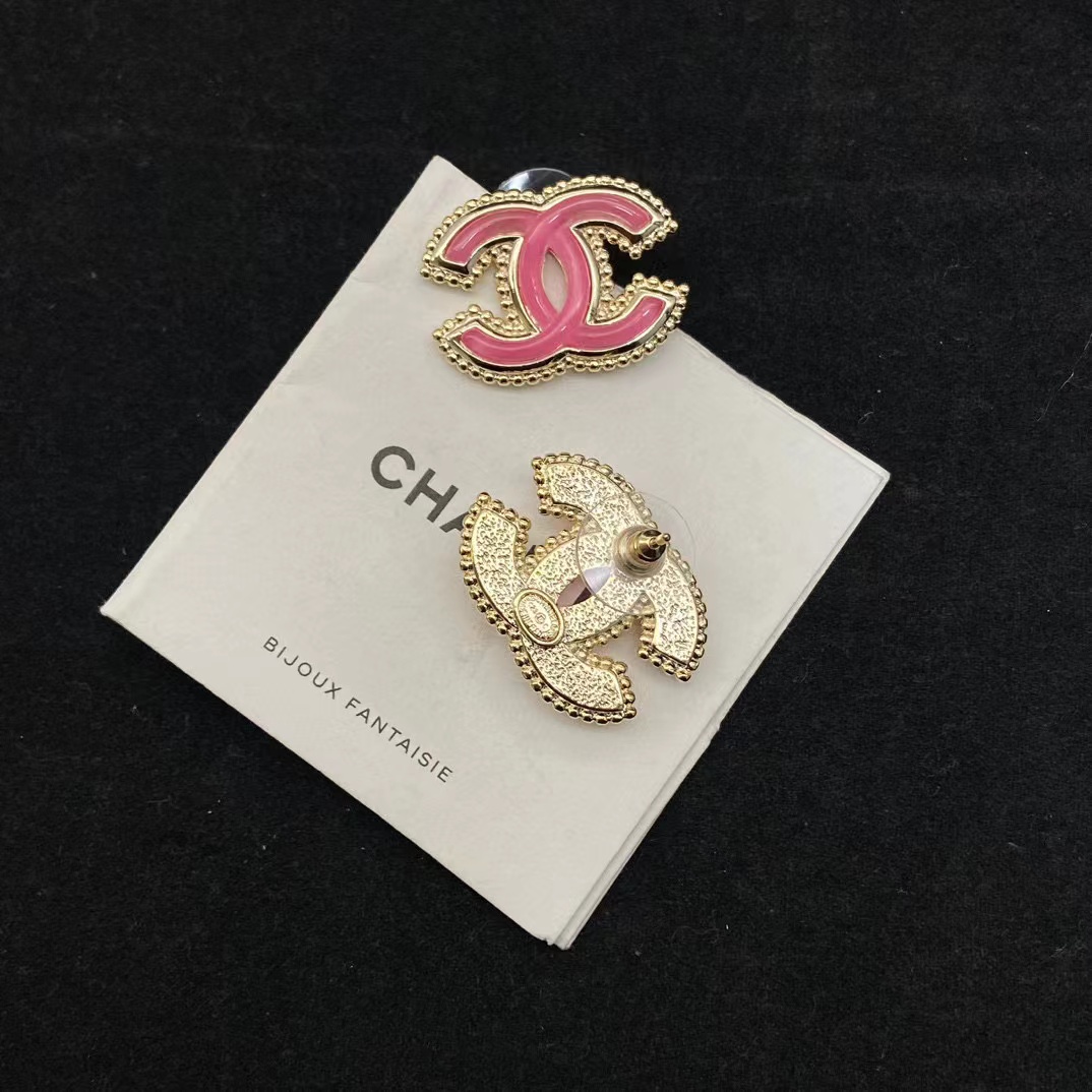 CHANE1 ピンク ダブル C スタッド ピアス【50％割引+送料無料】