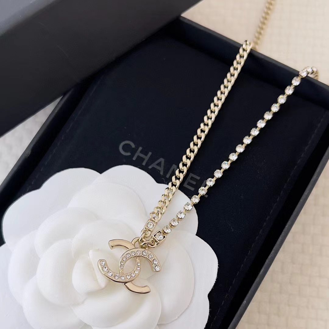 CHANE1 ラインストーン チェーン ダブル C ネックレス【 50％割引+送料無料】