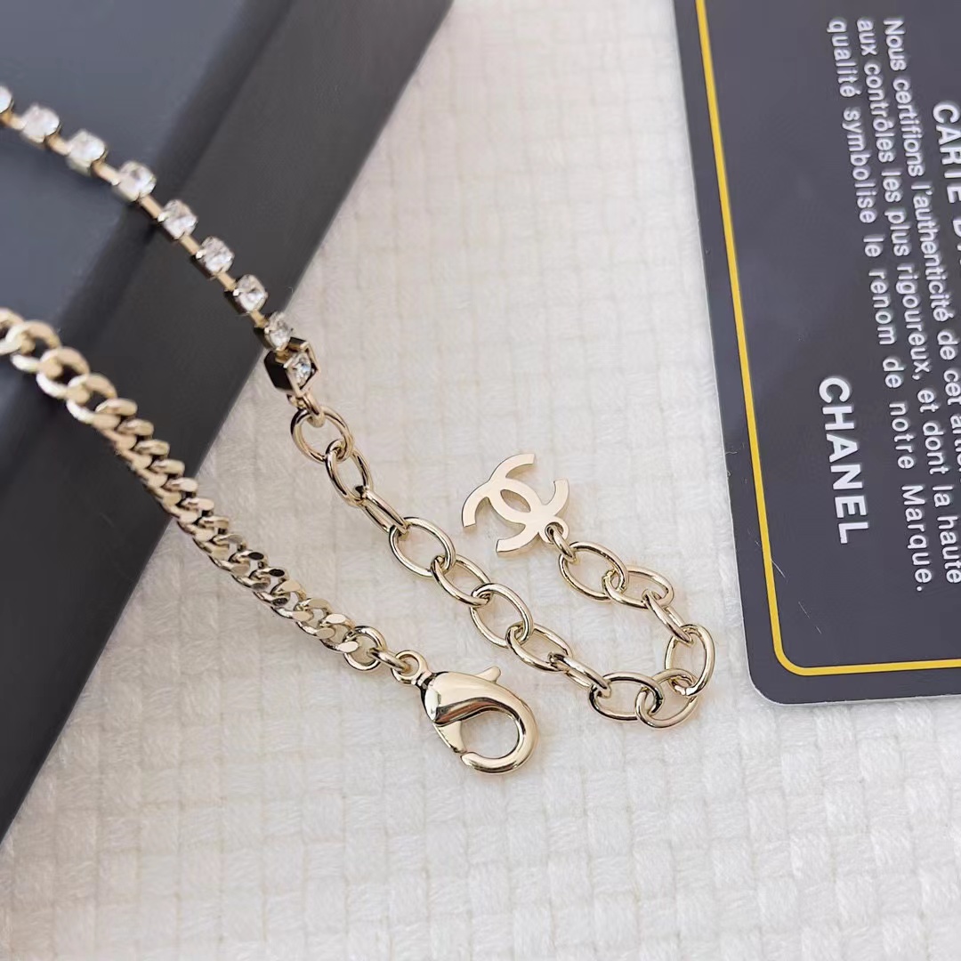 CHANE1 ラインストーン チェーン ダブル C ネックレス【 50％割引+送料無料】
