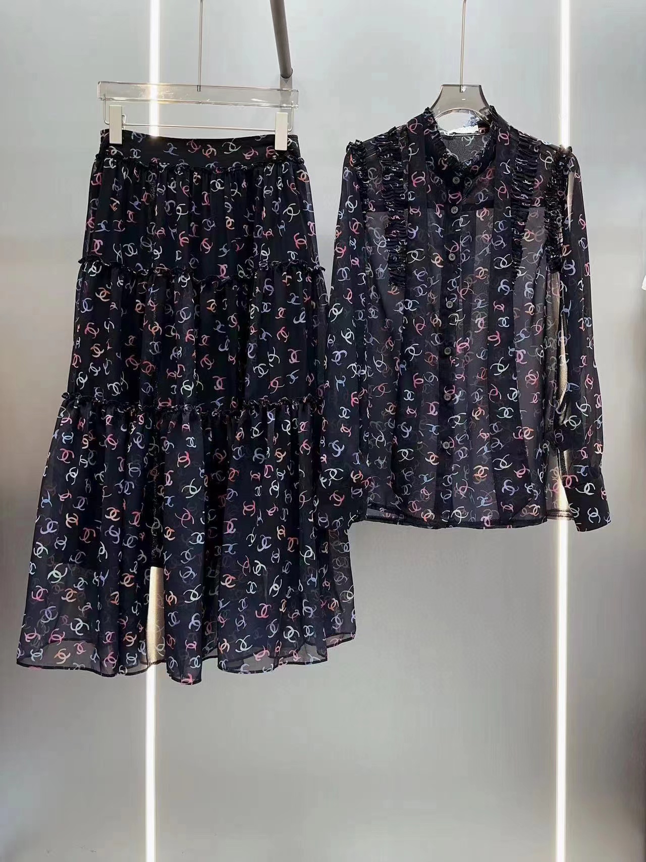 CHANE1 プリントシャツ+スカート 2点セット【50％割引+送料無料】