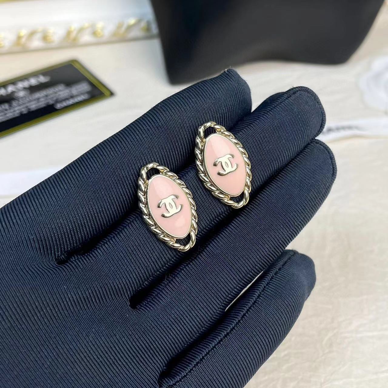 CHANE1 オーバル ピンク オイル ドロップ イヤリング【50％割引+送料無料】
