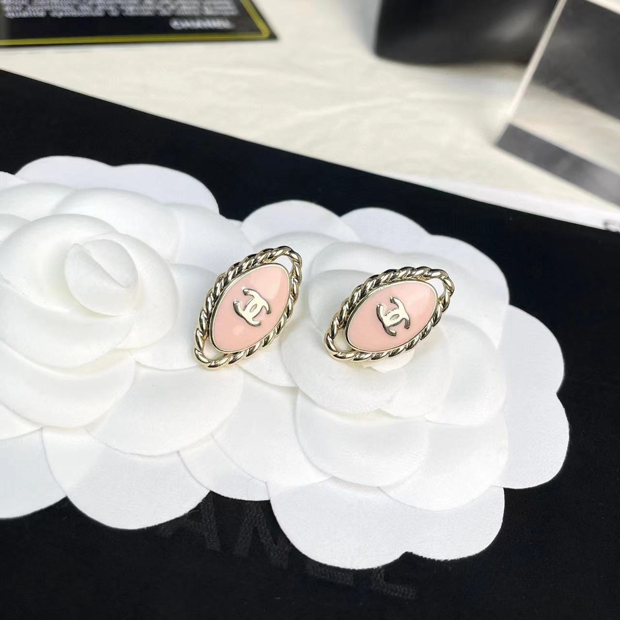 CHANE1 オーバル ピンク オイル ドロップ イヤリング【50％割引+送料無料】