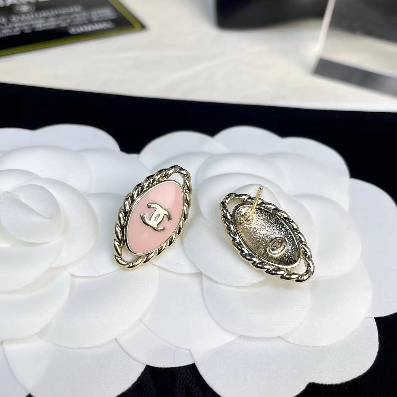CHANE1 オーバル ピンク オイル ドロップ イヤリング【50％割引+送料無料】