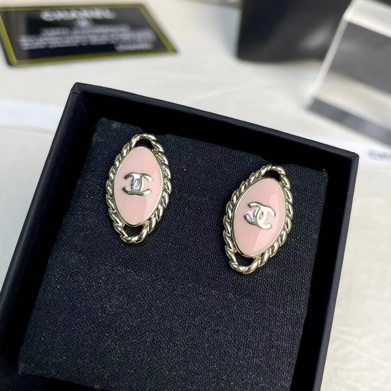 CHANE1 オーバル ピンク オイル ドロップ イヤリング【50％割引+送料無料】