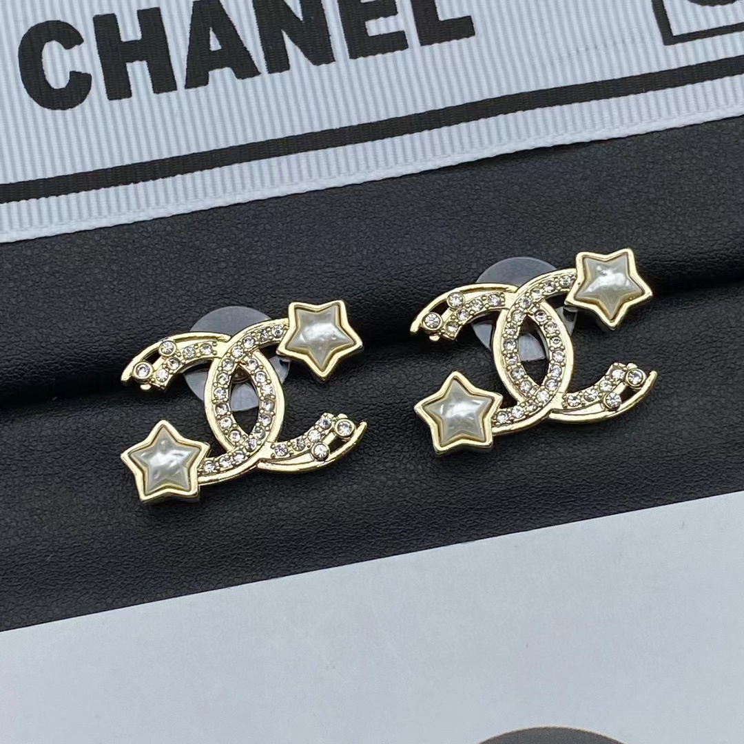 CHANE1 五芒星 ダブルC イヤリング【50％割引+送料無料】