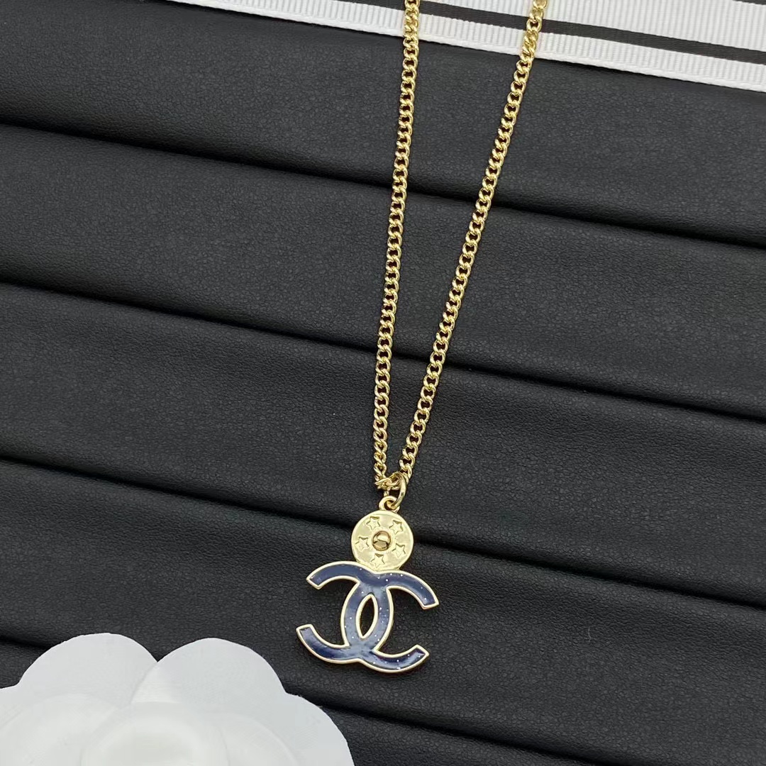 CHANE1 ブルー ダブル C ネックレス【50％割引+送料無料】