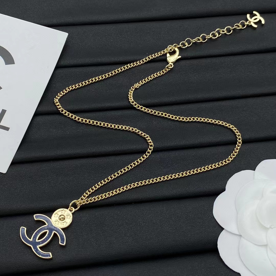 CHANE1 ブルー ダブル C ネックレス【50％割引+送料無料】