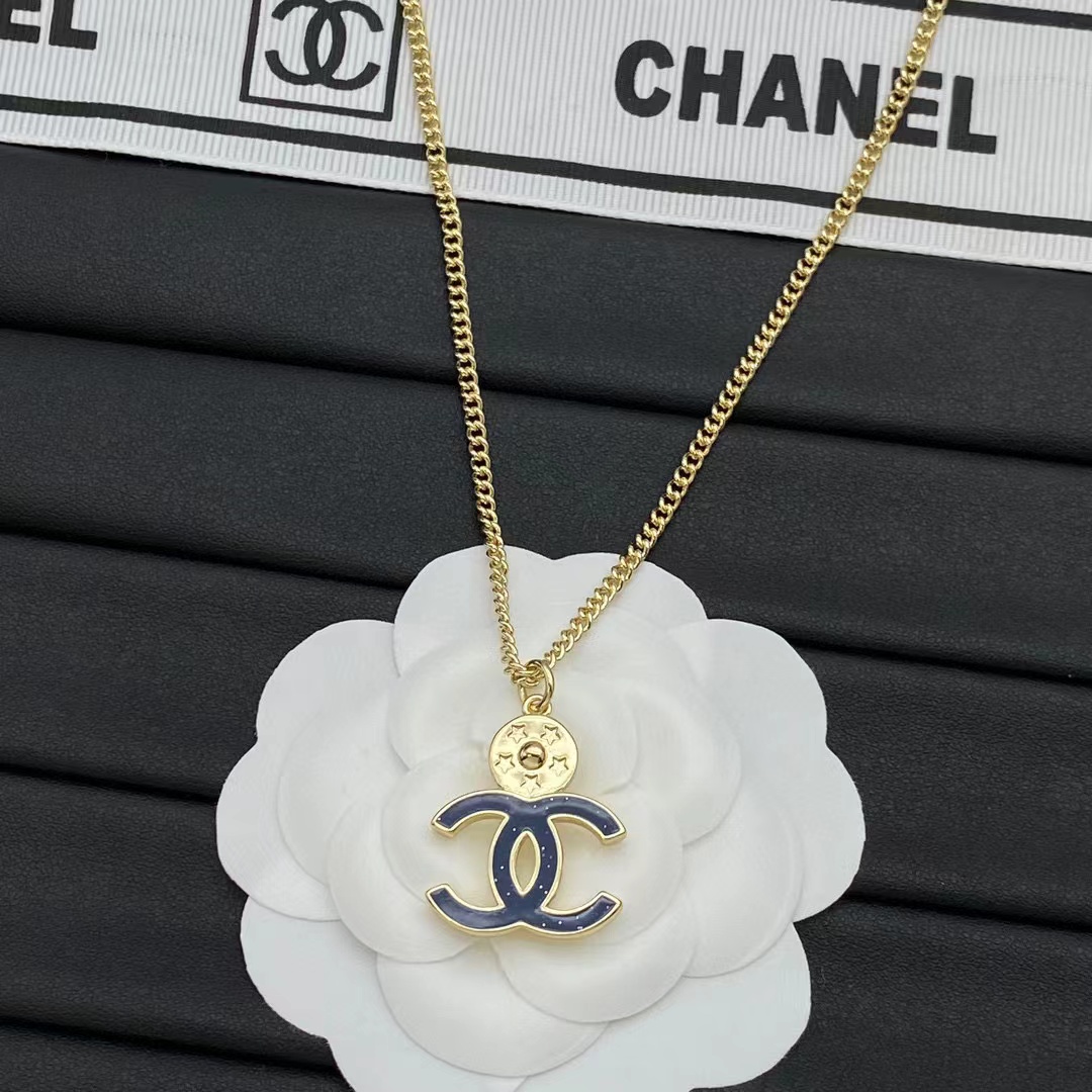 CHANE1 ブルー ダブル C ネックレス【50％割引+送料無料】