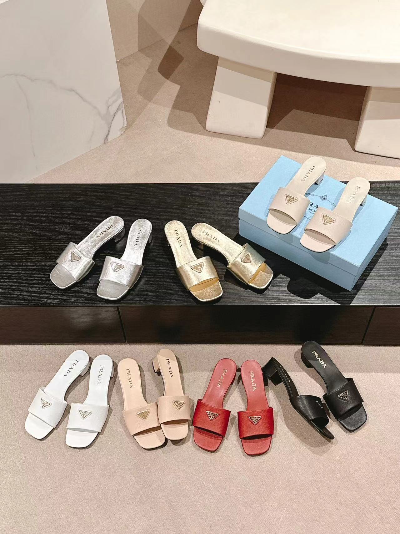 PR4DA 高品質トライアングルロゴハイヒールスリッパ【50％割引+送料無料】