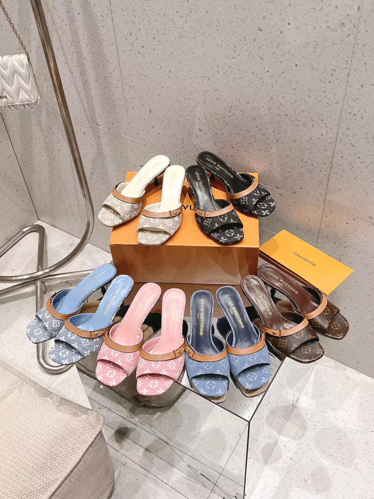 LV高品質デニムハイヒールスリッパ【50％割引+送料無料】