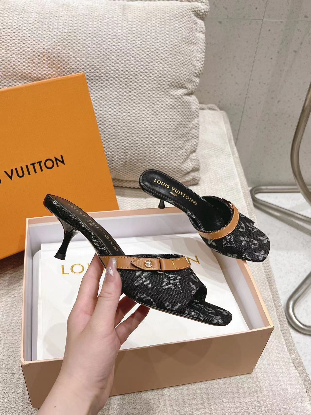 LV高品質デニムハイヒールスリッパ【50％割引+送料無料】
