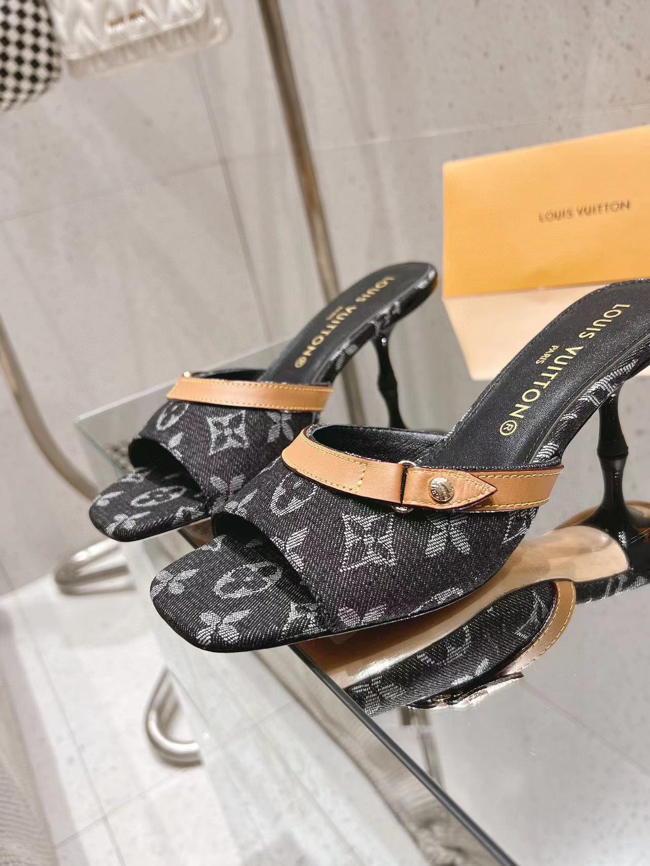 LV高品質デニムハイヒールスリッパ【50％割引+送料無料】