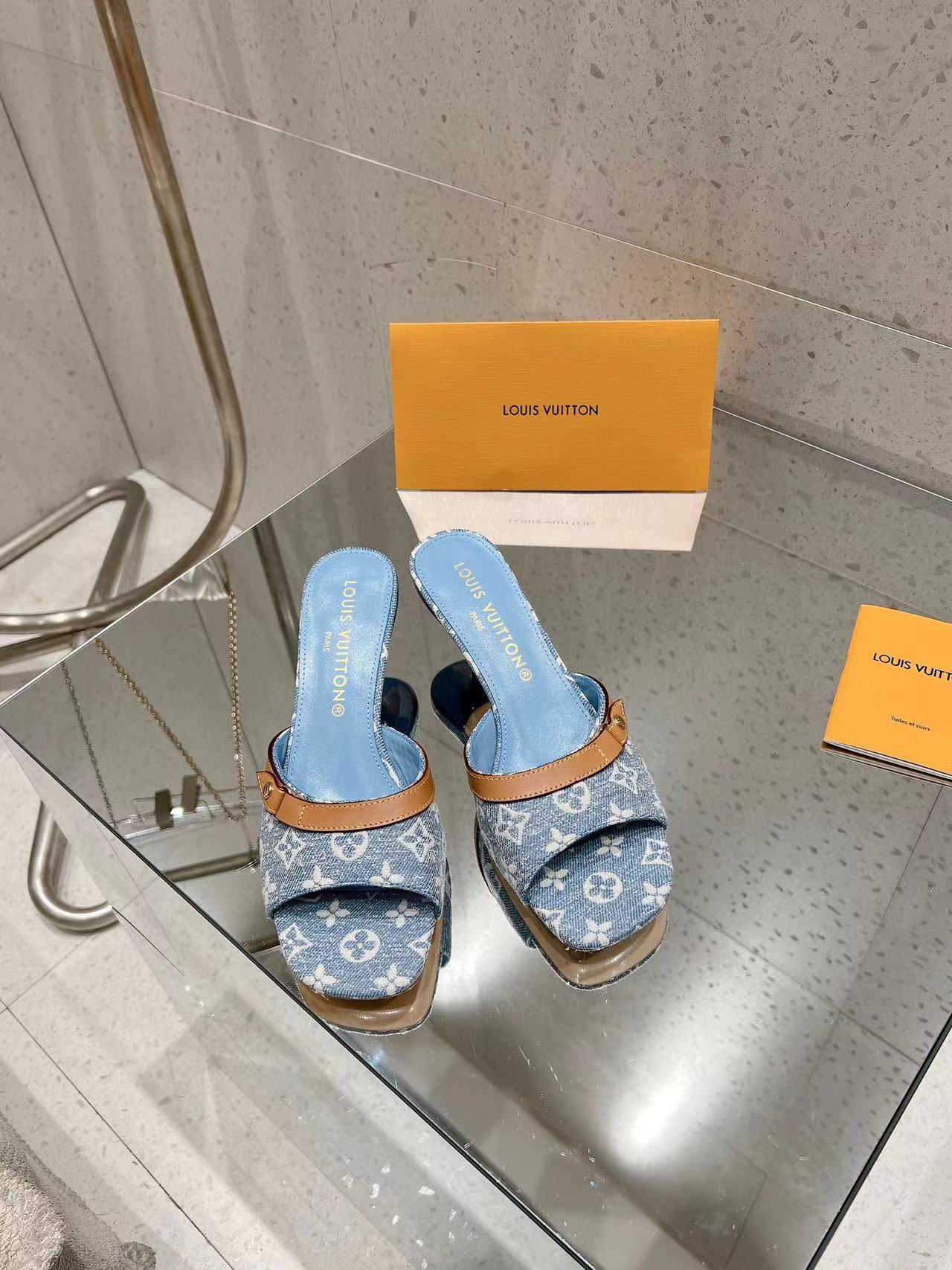 LV高品質デニムハイヒールスリッパ【50％割引+送料無料】