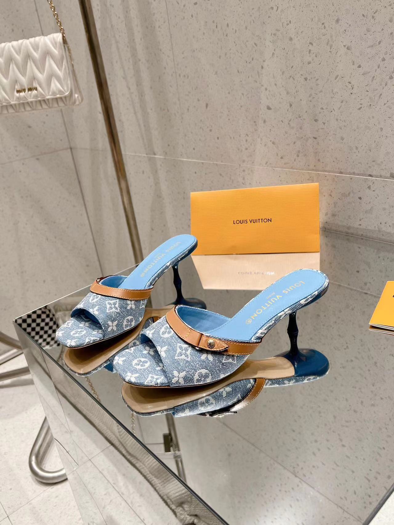 LV高品質デニムハイヒールスリッパ【50％割引+送料無料】
