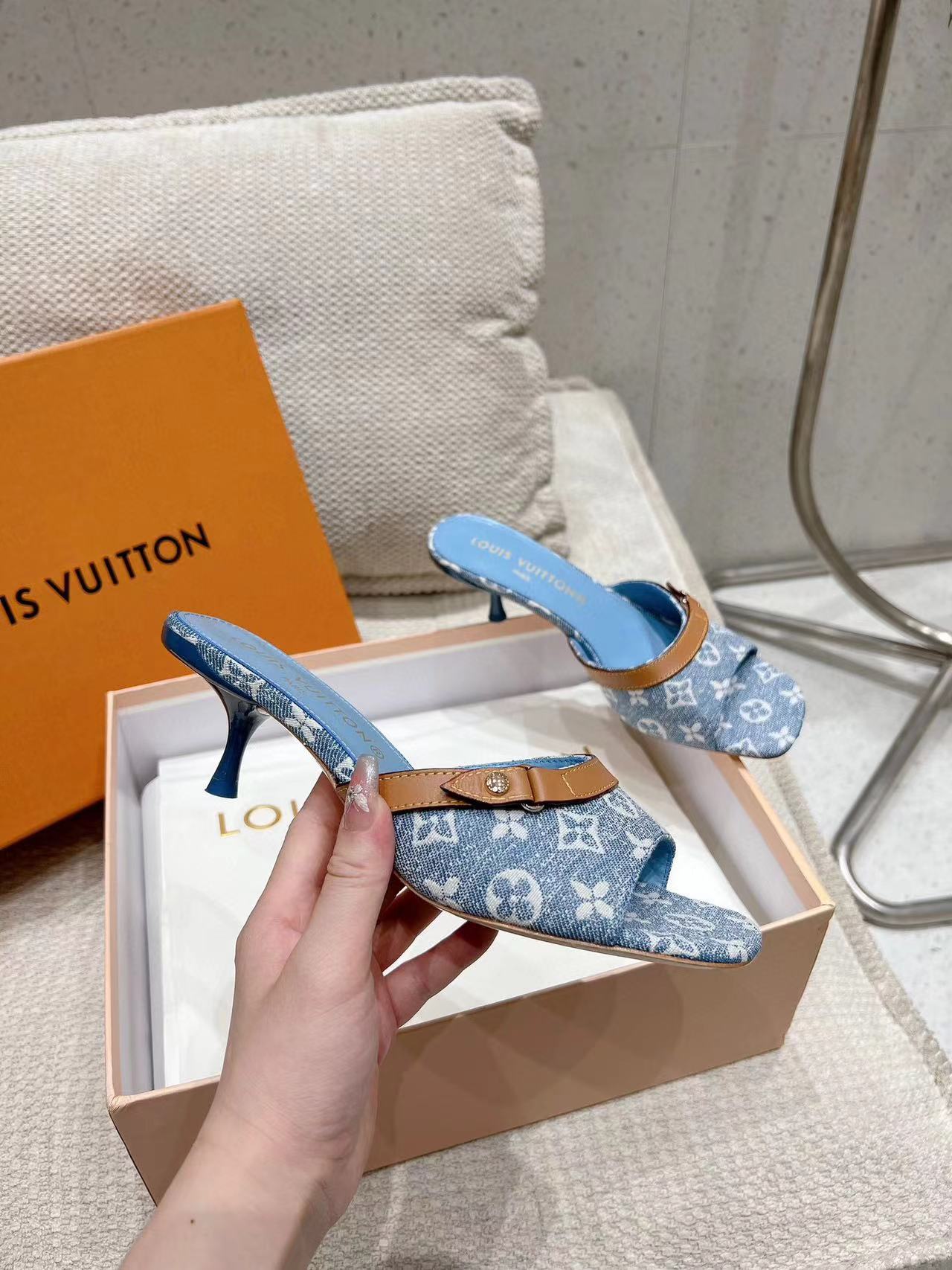 LV高品質デニムハイヒールスリッパ【50％割引+送料無料】