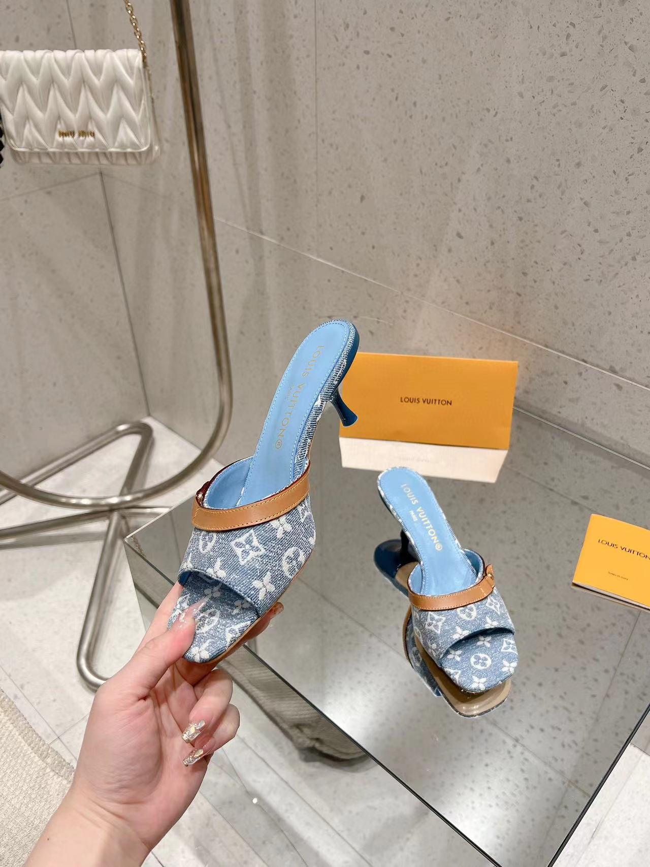 LV高品質デニムハイヒールスリッパ【50％割引+送料無料】