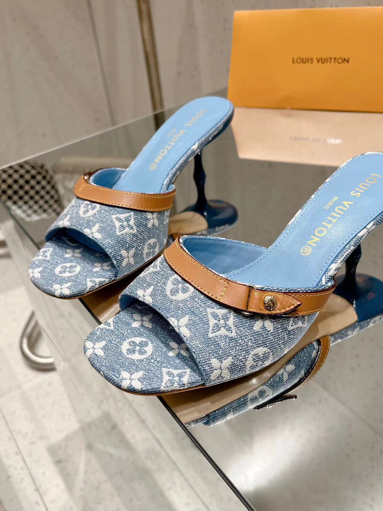 LV高品質デニムハイヒールスリッパ【50％割引+送料無料】