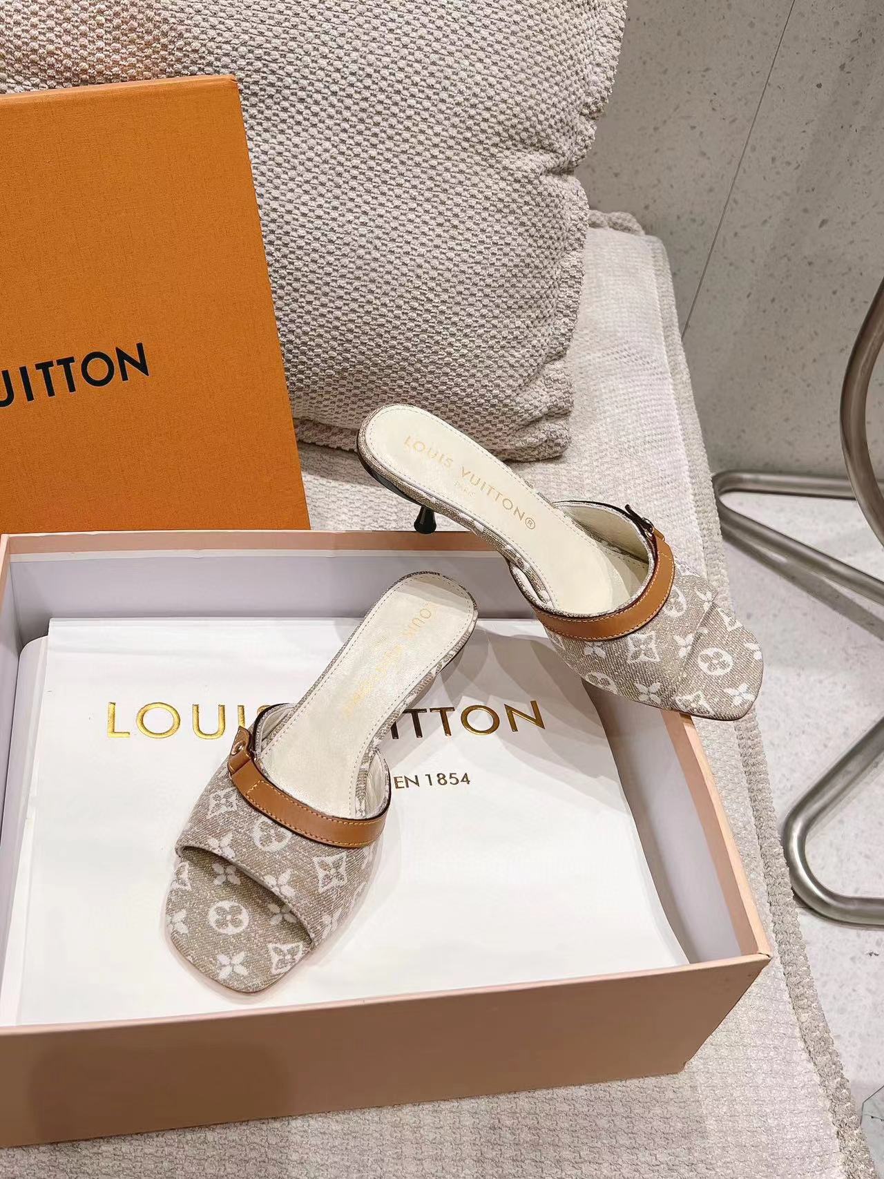 LV高品質デニムハイヒールスリッパ【50％割引+送料無料】