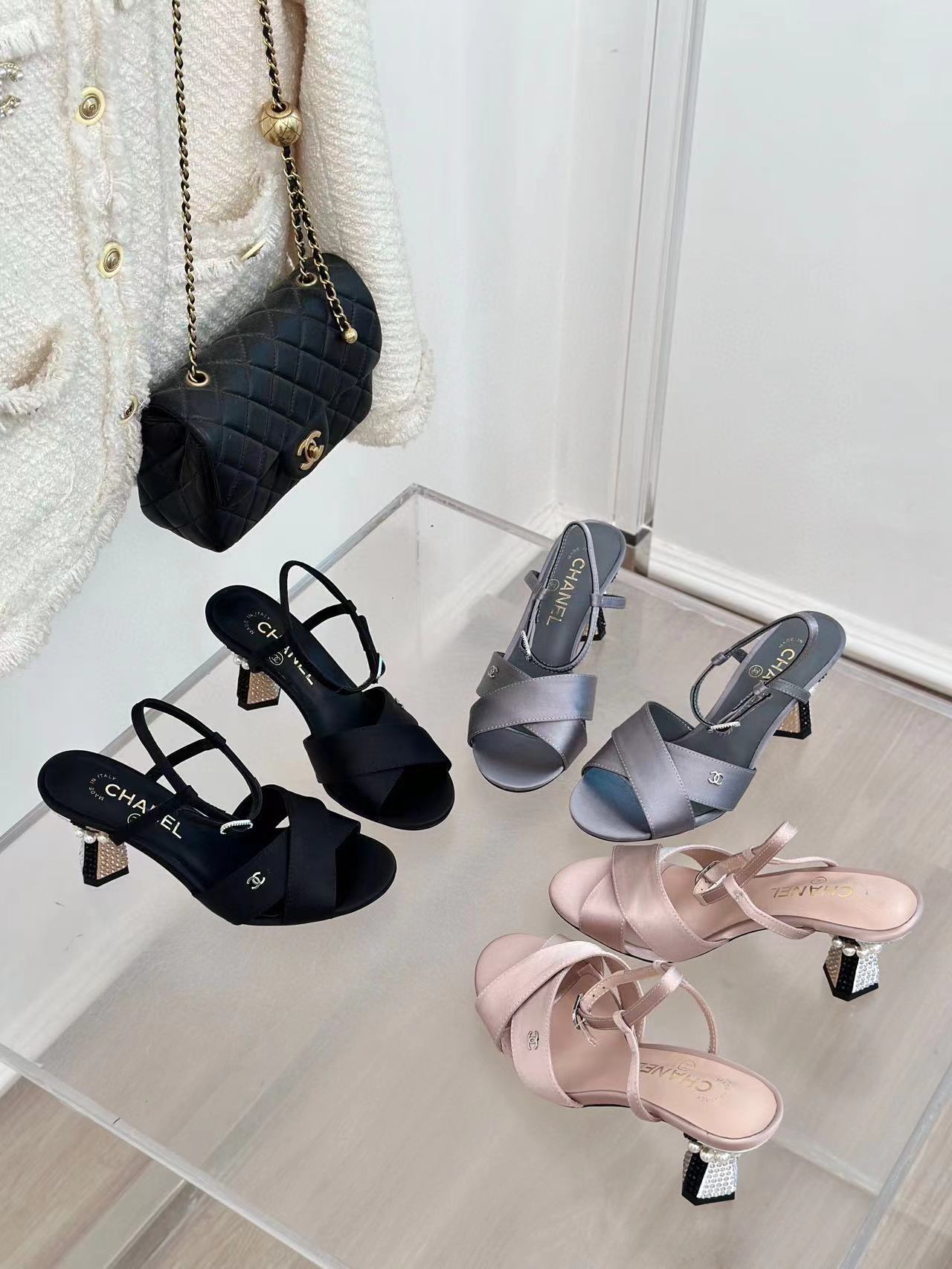 CHANE1 高品質ラインストーンパールハイヒールサンダル【50％割引+送料無料】