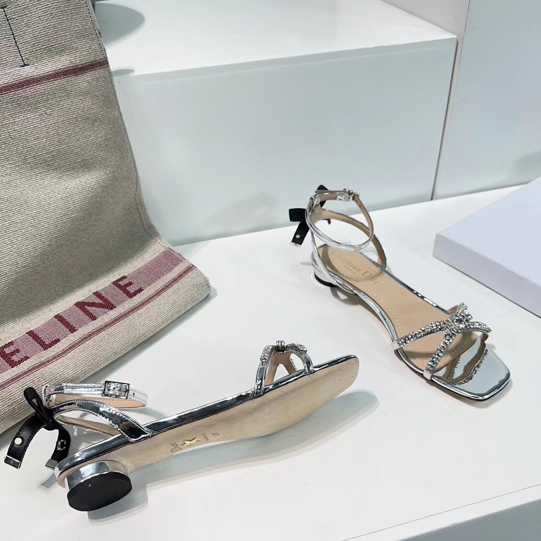 DI0R 高品質ボウクリスタルダイヤモンドハイヒールフラット【50％割引+送料無料】