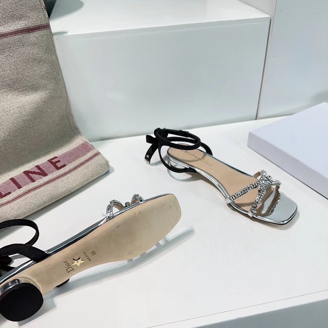 DI0R 高品質ボウクリスタルダイヤモンドハイヒールフラット【50％割引+送料無料】