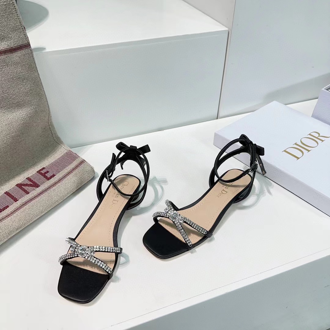 DI0R 高品質ボウクリスタルダイヤモンドハイヒールフラット【50％割引+送料無料】