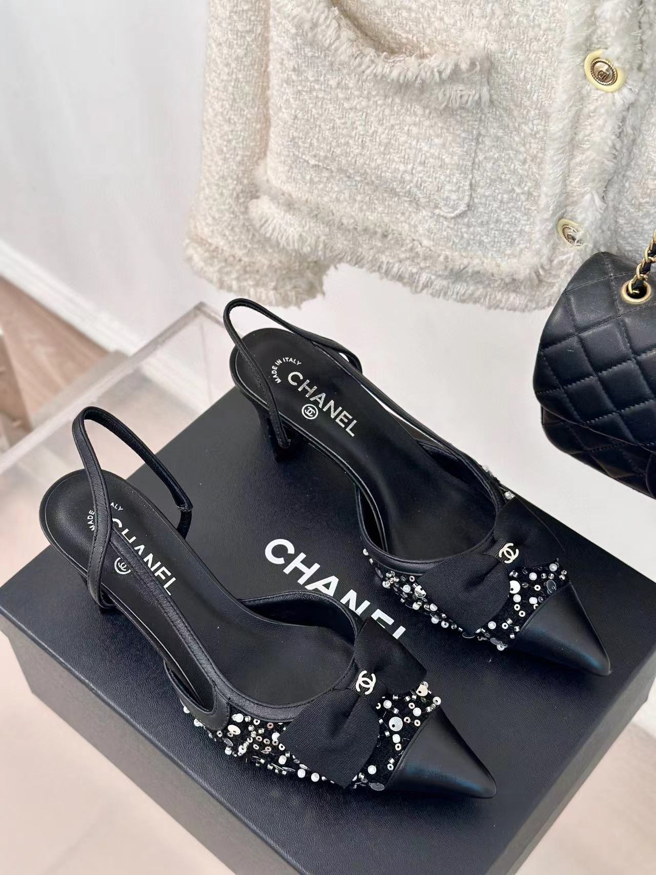 CHANE1高品質リボン ポインテッドトゥ チャンキーヒール サンダル【50％割引+送料無料】