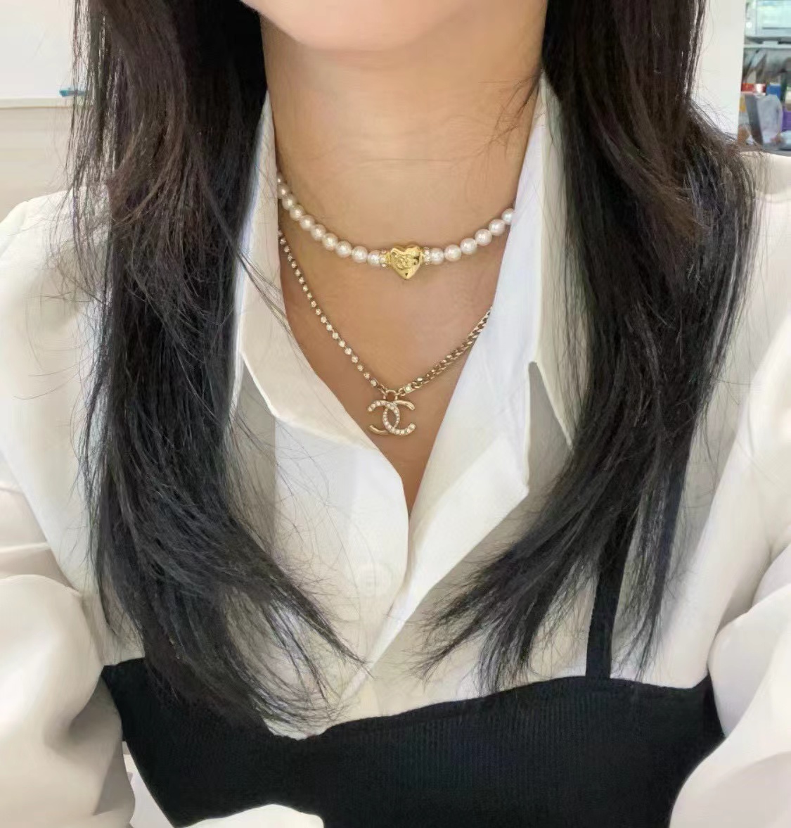 CHANE1 ダブルC ダイヤモンド ネックレス【50％割引+送料無料】