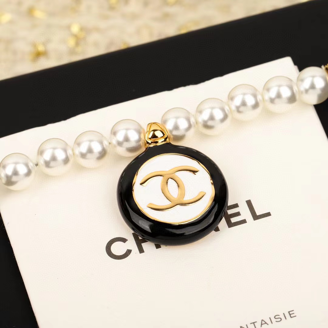 CHANE1 ダブルC ラウンドパールネックレス【50％割引+送料無料】