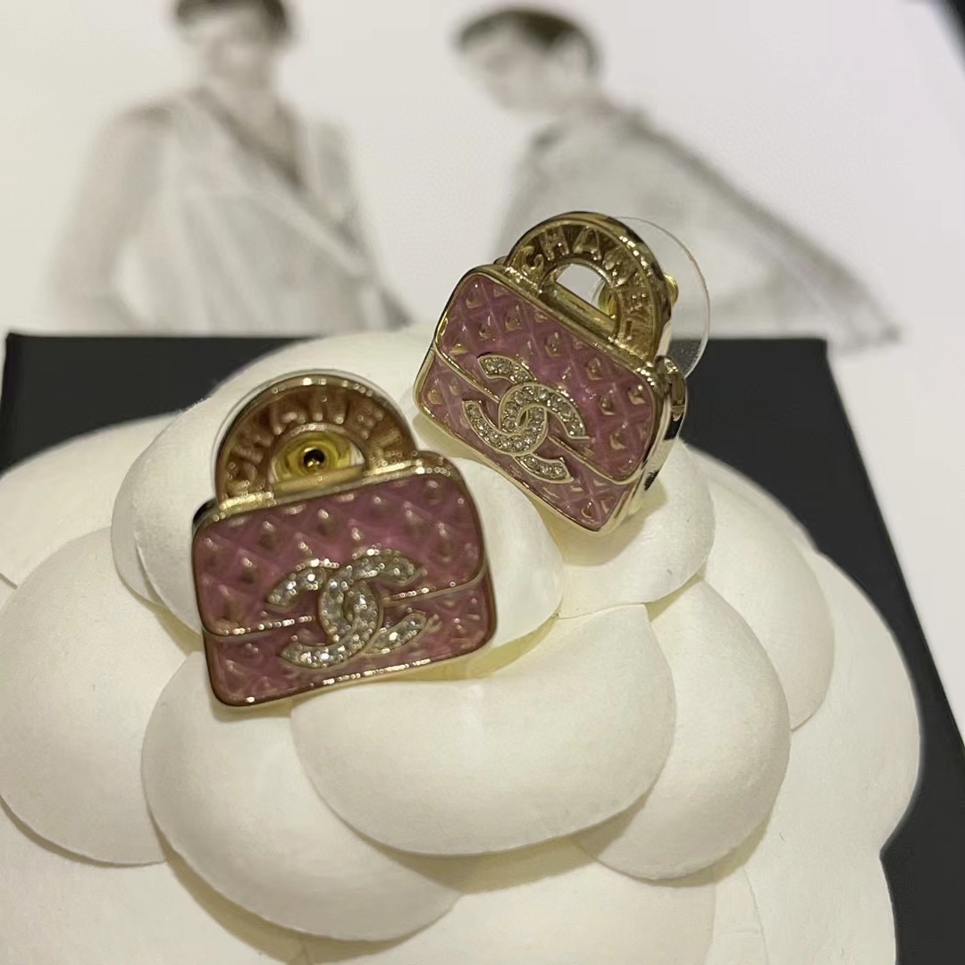 CHANE1 ピンク フル ダイヤモンド ダブル C スタッド ピアス【50％割引+送料無料】