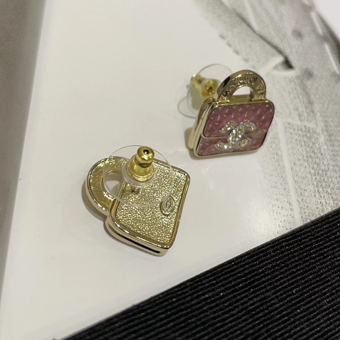 CHANE1 ピンク フル ダイヤモンド ダブル C スタッド ピアス【50％割引+送料無料】