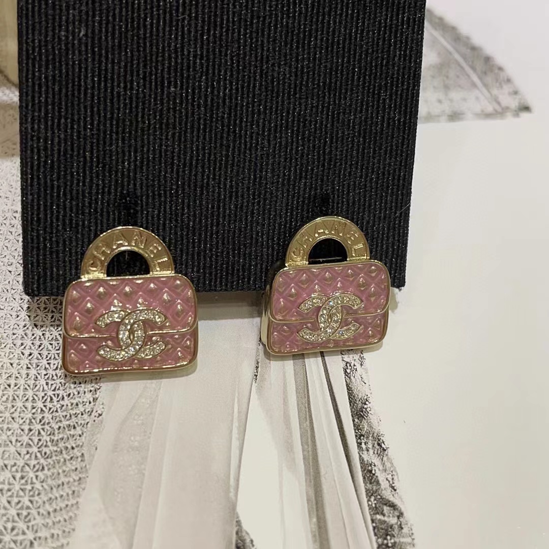 CHANE1 ピンク フル ダイヤモンド ダブル C スタッド ピアス【50％割引+送料無料】