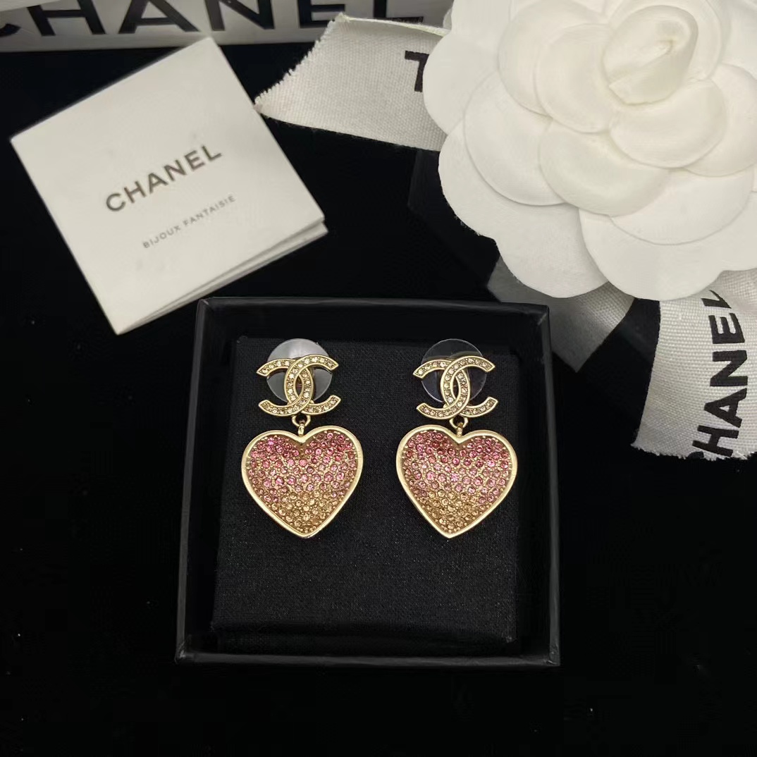 CHANE1 ダブルC ピーチハート ピアス【50％割引+送料無料】