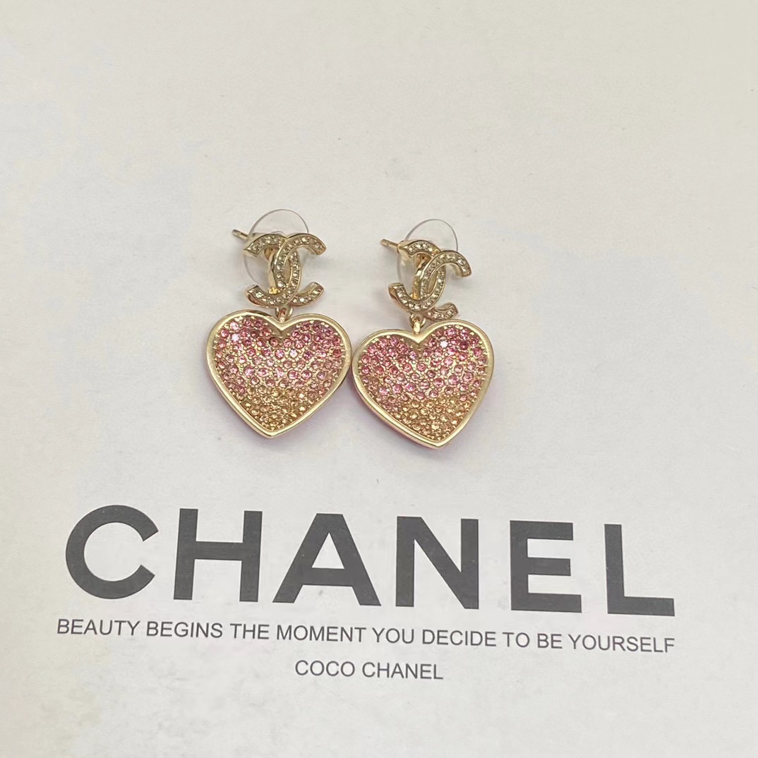 CHANE1 ダブルC ピーチハート ピアス【50％割引+送料無料】