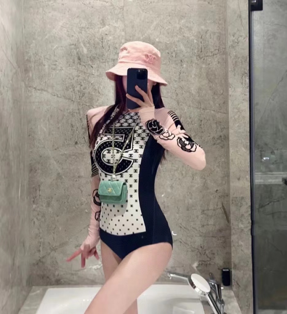 CHANE1 ジャガード長袖ワンピース水着【50％割引+送料無料】