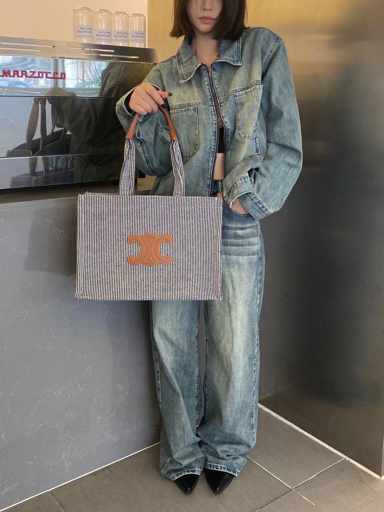 CEL1NE ストライプ 凱旋門 ショッピング バッグ【 50％割引+送料無料】