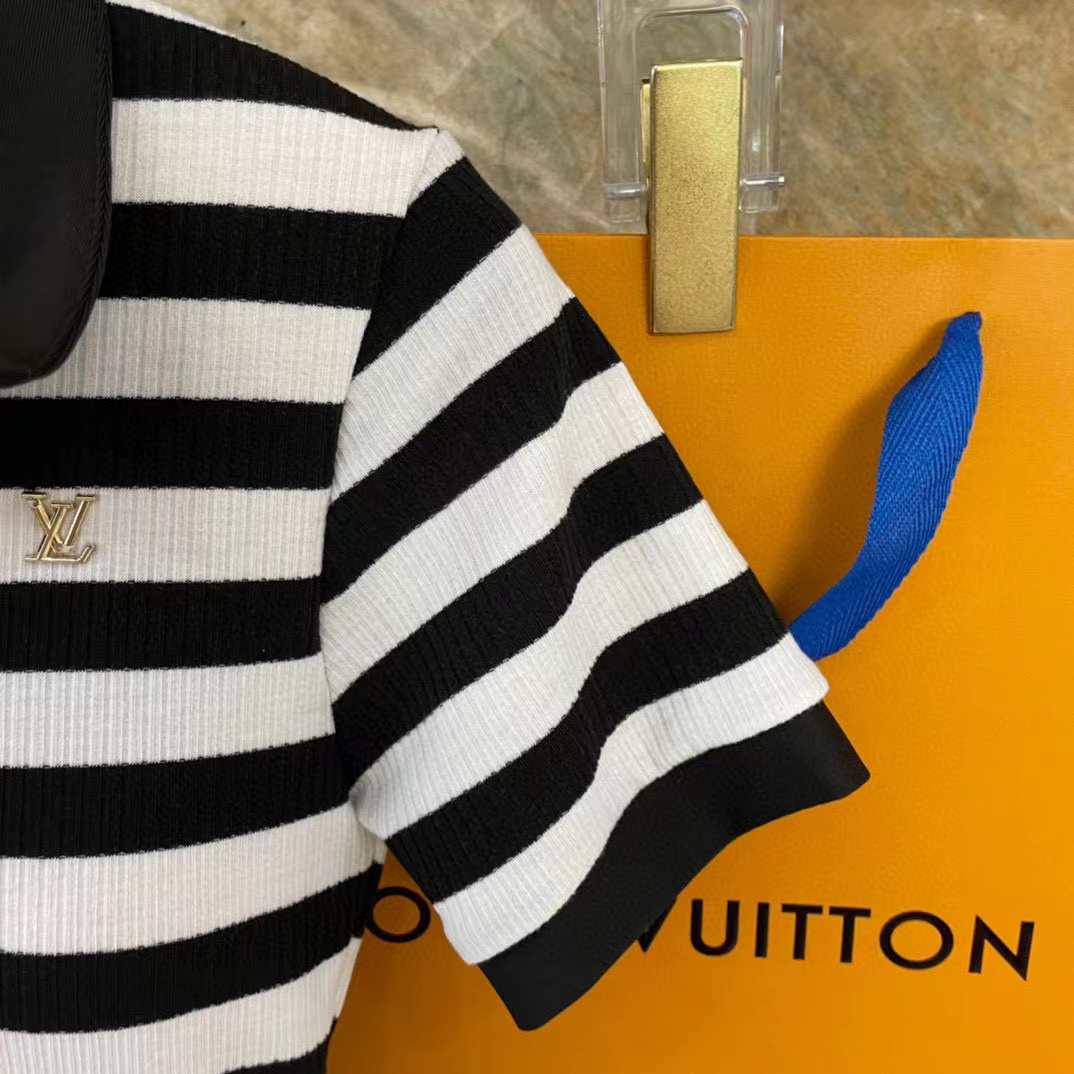 LV ラペル ストライプ カラーブロック ワンピース水着【50％割引+送料無料】